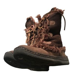 Born Womens Brown BOC Leather Faux Shearling Lined Lace Up Winter Boots